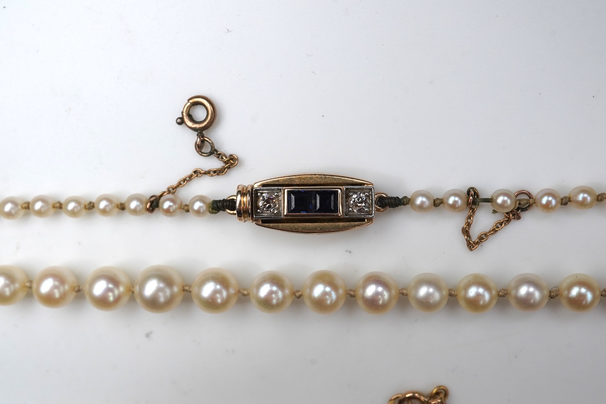 Two cultured pearl necklaces, mid 20th century